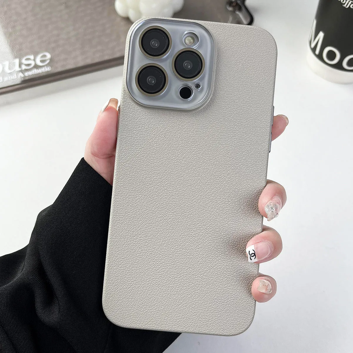 Solid colour lychee pattern PC phone case with anti-fall and anti-fingerprint properties, available in multiple colours