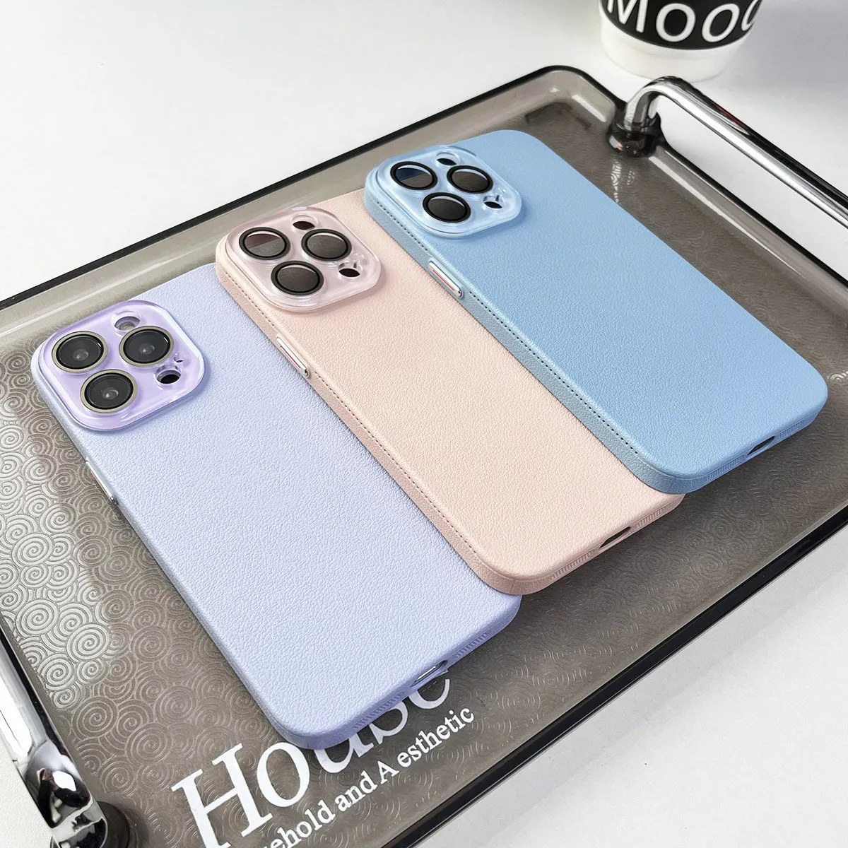 Solid colour lychee pattern PC phone case with anti-fall and anti-fingerprint properties, available in multiple colours