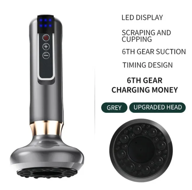 Green electric vacuum cupping massager with adjustable suction controls and infrared heating function