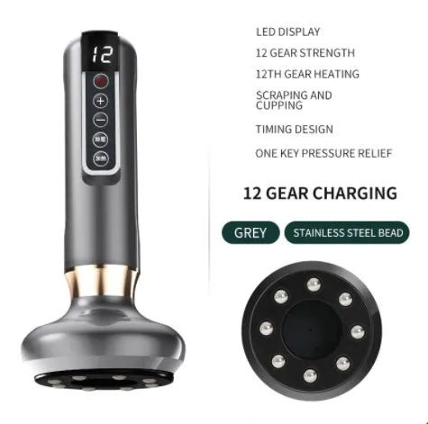 Green electric vacuum cupping massager with adjustable suction controls and infrared heating function