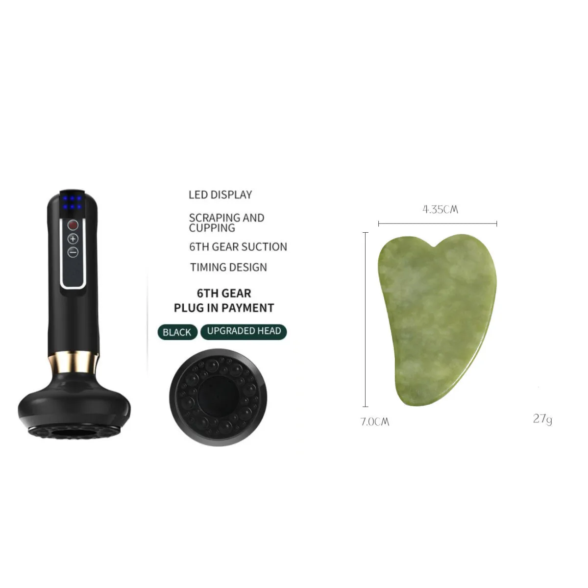 Green electric vacuum cupping massager with adjustable suction controls and infrared heating function