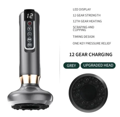 Green electric vacuum cupping massager with adjustable suction controls and infrared heating function