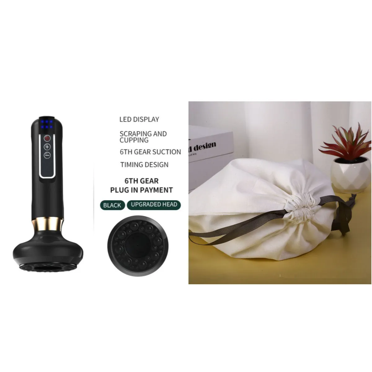 Green electric vacuum cupping massager with adjustable suction controls and infrared heating function