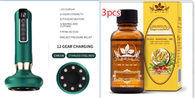 Green electric vacuum cupping massager with adjustable suction controls and infrared heating function