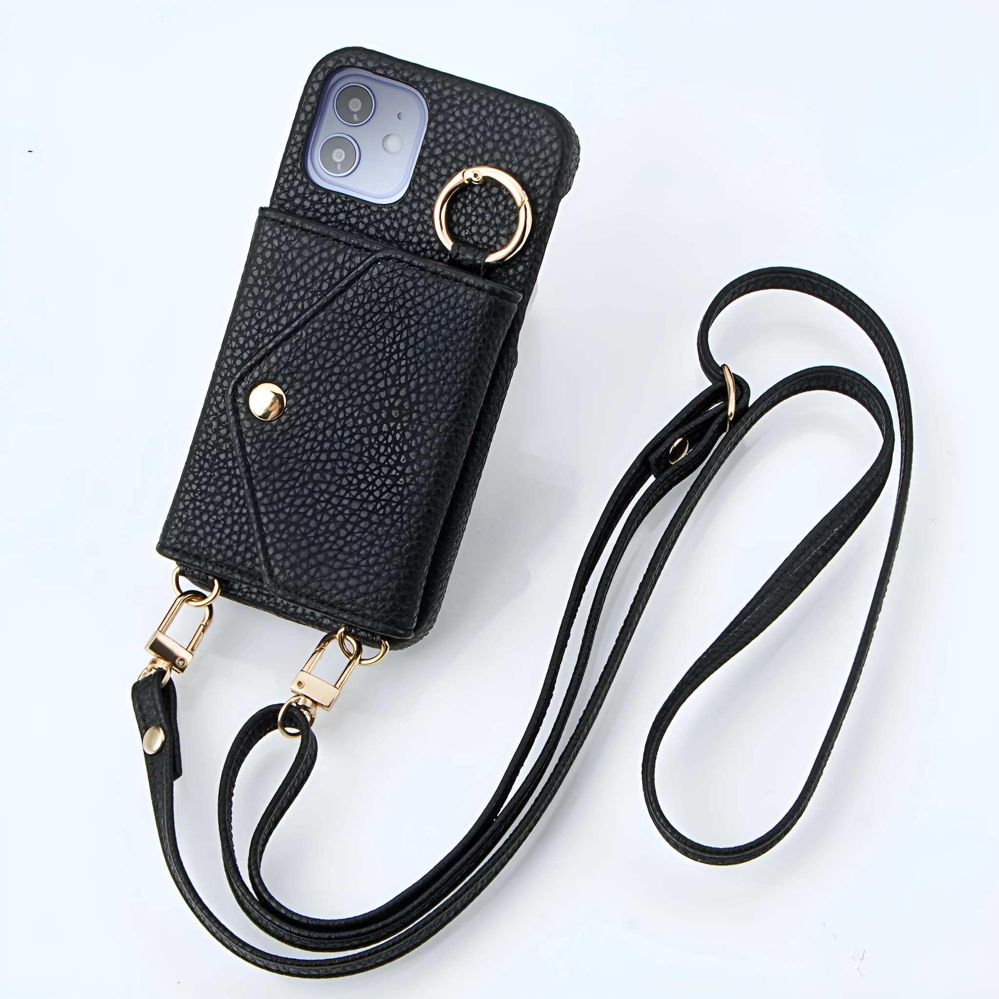 Anti-degaussing imitation leather wallet phone case with bracket and crossbody bag for Apple iPhone and Samsung