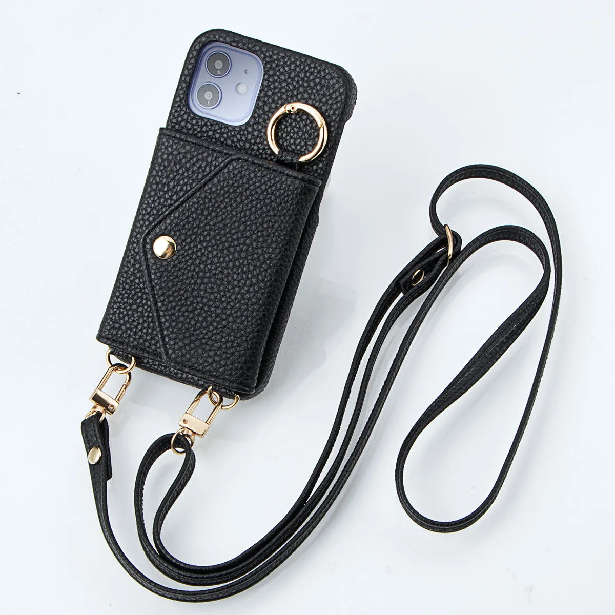 Anti-degaussing imitation leather wallet phone case with bracket and crossbody bag for Apple iPhone and Samsung