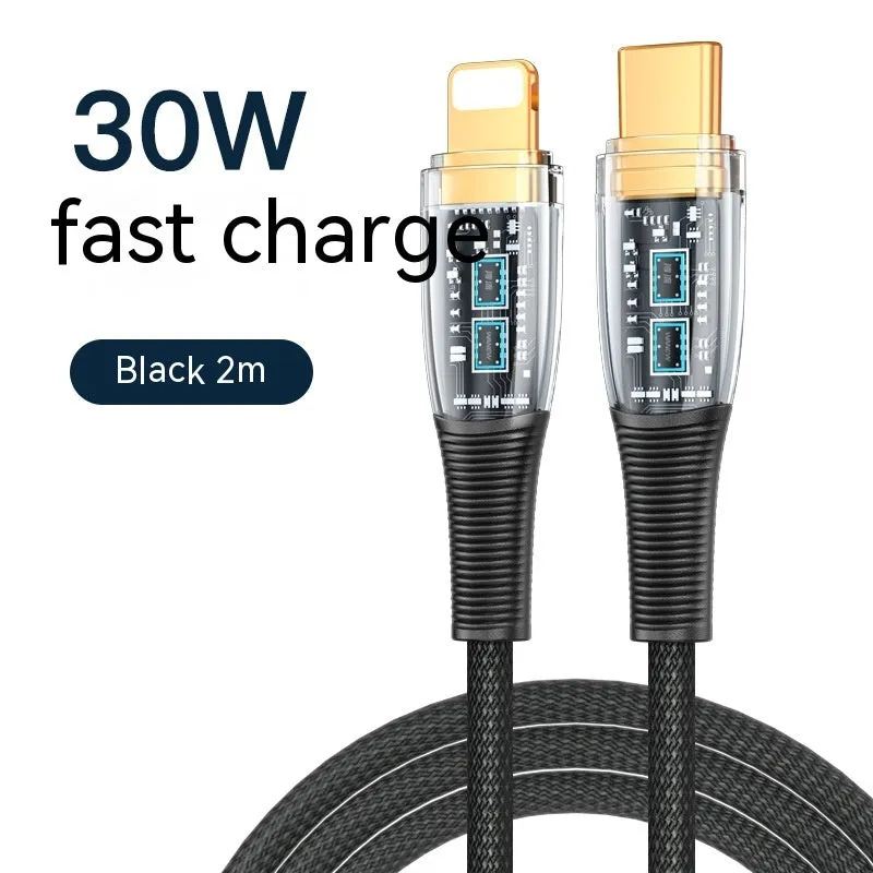 Low temperature fast charging transparent woven Type-C data cable in 1.2m length
