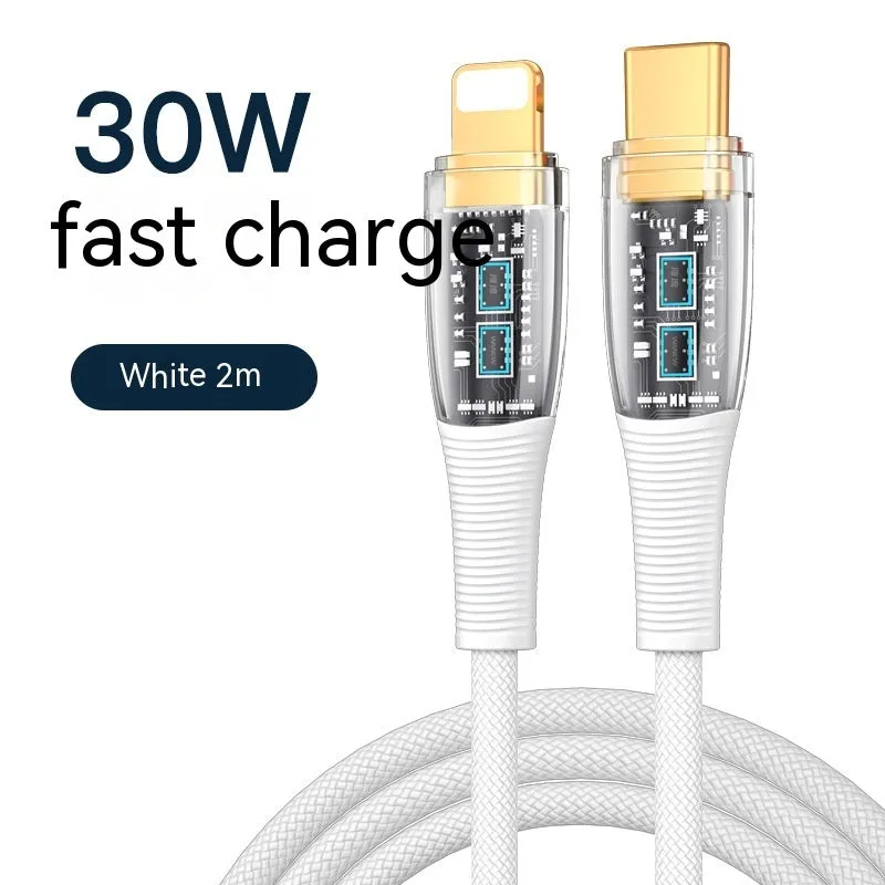 Low temperature fast charging transparent woven Type-C data cable in 1.2m length