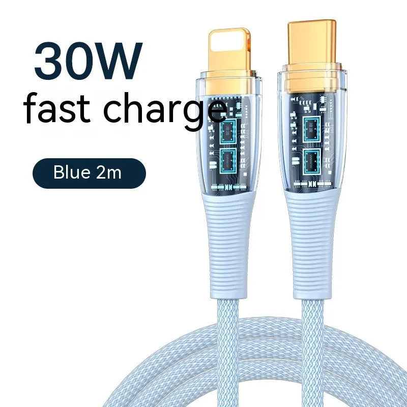 Low temperature fast charging transparent woven Type-C data cable in 1.2m length