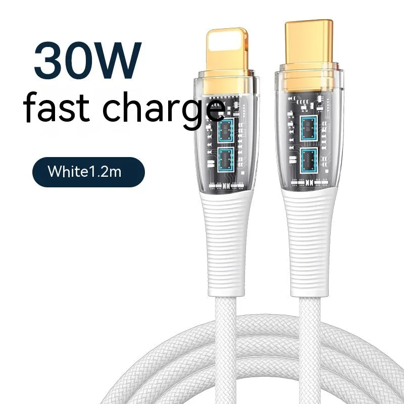Low temperature fast charging transparent woven Type-C data cable in 1.2m length