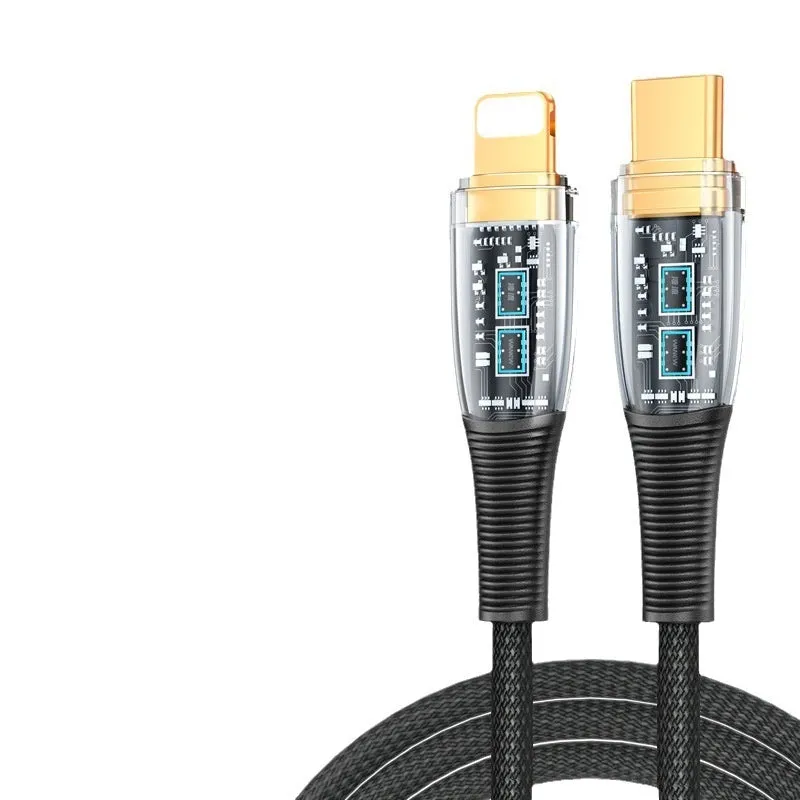 Low temperature fast charging transparent woven Type-C data cable in 1.2m length