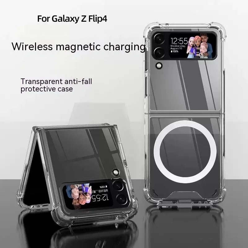 Transparent TPU magnetic phone case for Samsung Z Flip 5 with four-corner drop-resistant design