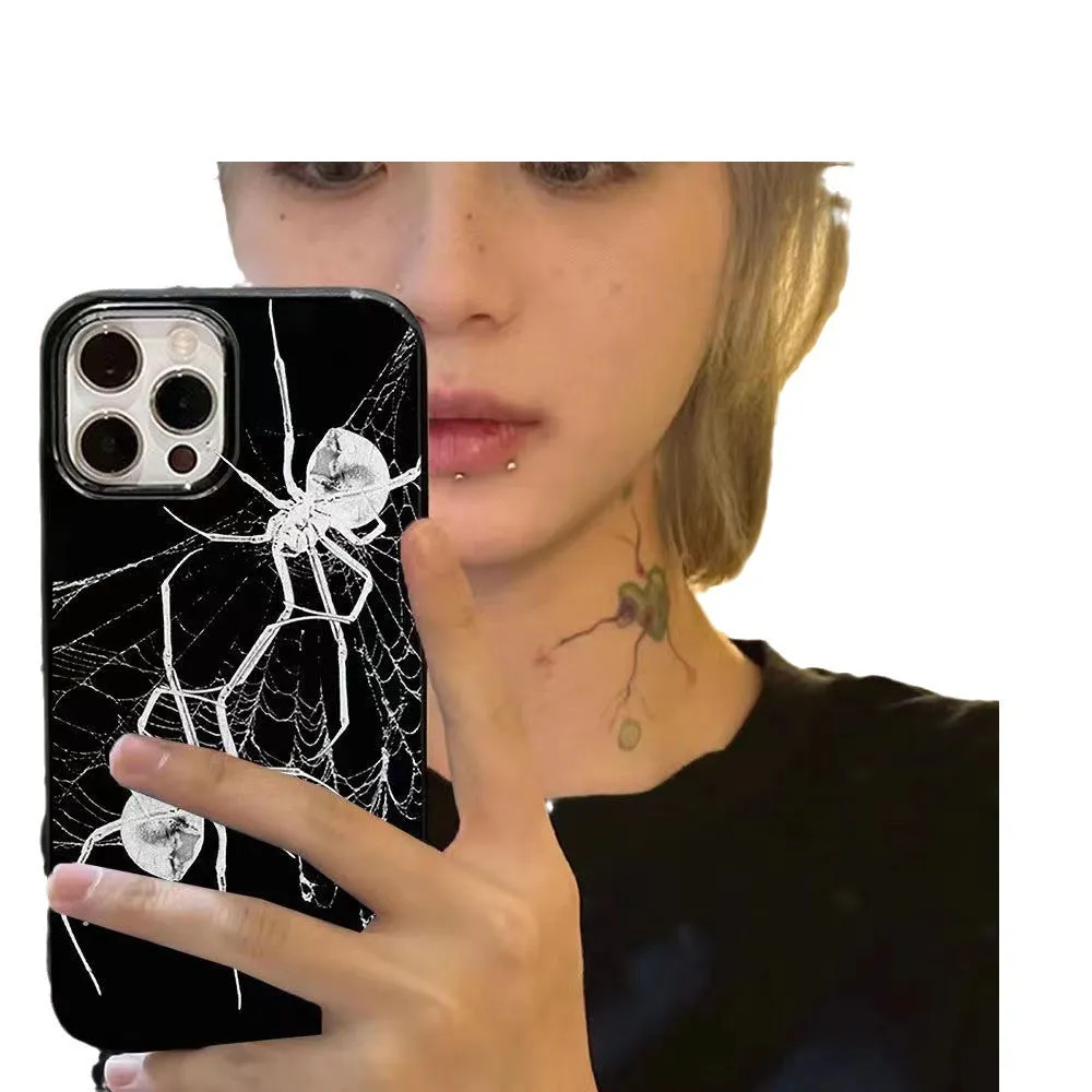 Transparent silicone phone case with personality spider graphic for iPhone 15 fall protection