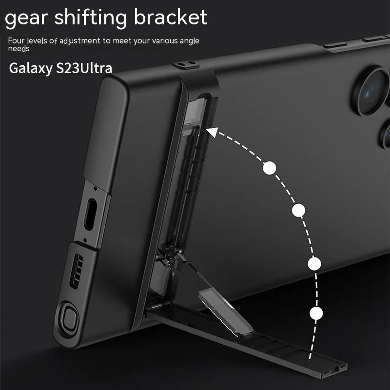 All-inclusive ultra-thin bracket phone case for Samsung Galaxy S23 series in dark night green with built-in stand and frosted finish