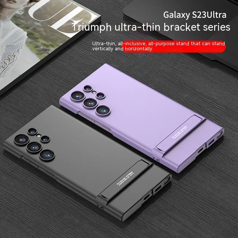 All-inclusive ultra-thin bracket phone case for Samsung Galaxy S23 series in dark night green with built-in stand and frosted finish