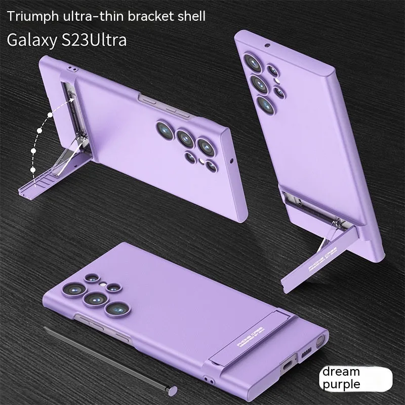 All-inclusive ultra-thin bracket phone case for Samsung Galaxy S23 series in dark night green with built-in stand and frosted finish