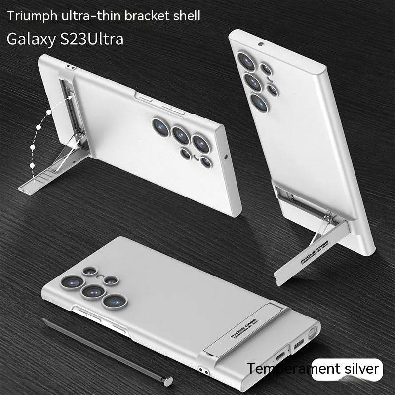 All-inclusive ultra-thin bracket phone case for Samsung Galaxy S23 series in dark night green with built-in stand and frosted finish