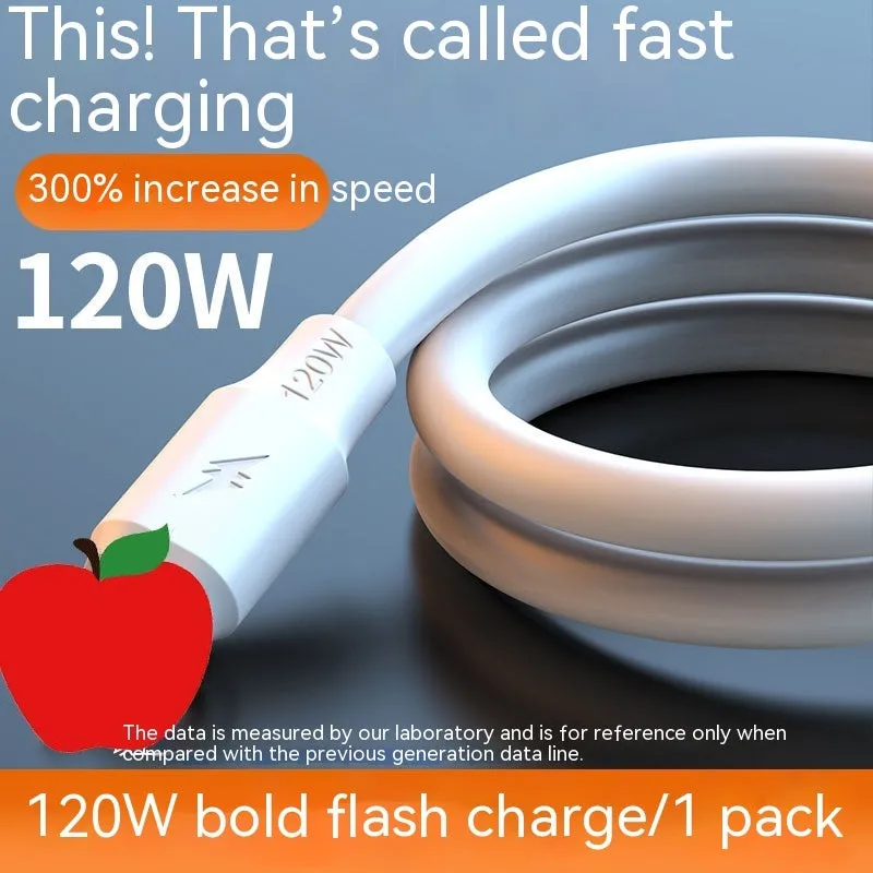 White PVC 120W 6A fast charging cable with Lightning Micro USB and Type-C connectors in 1.5m length