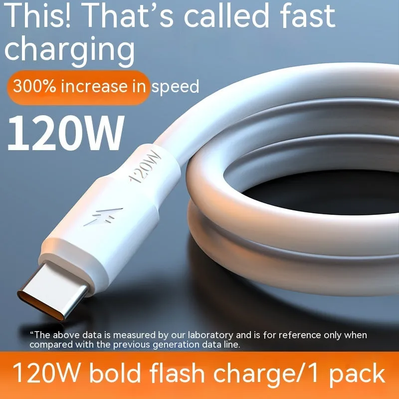 White PVC 120W 6A fast charging cable with Lightning Micro USB and Type-C connectors in 1.5m length