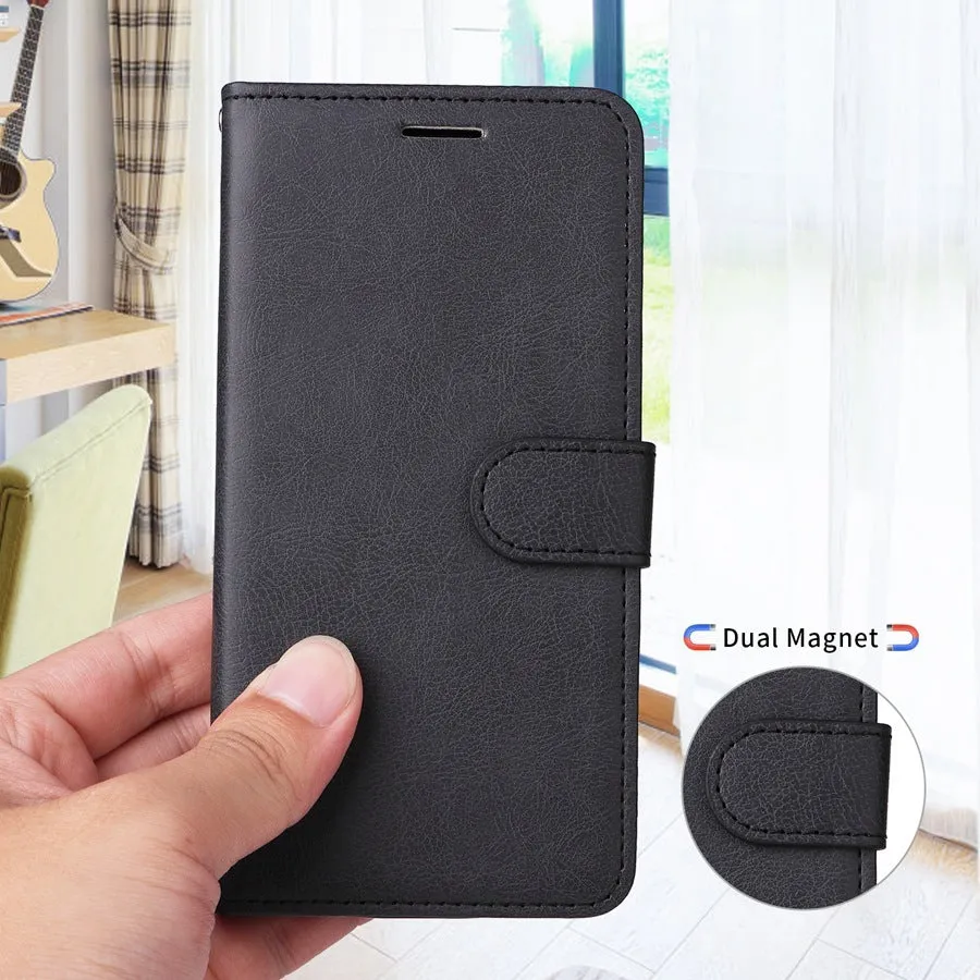 Leather style flip wallet phone case with card slot and kickstand for iPhone