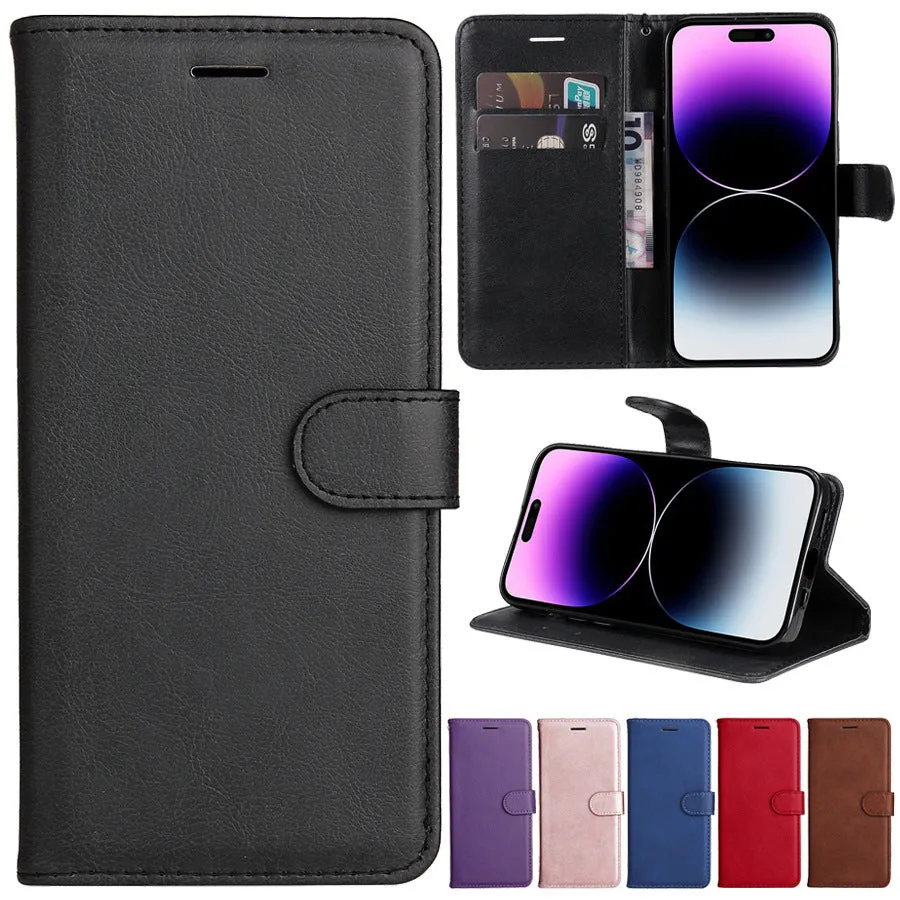 Leather style flip wallet phone case with card slot and kickstand for iPhone