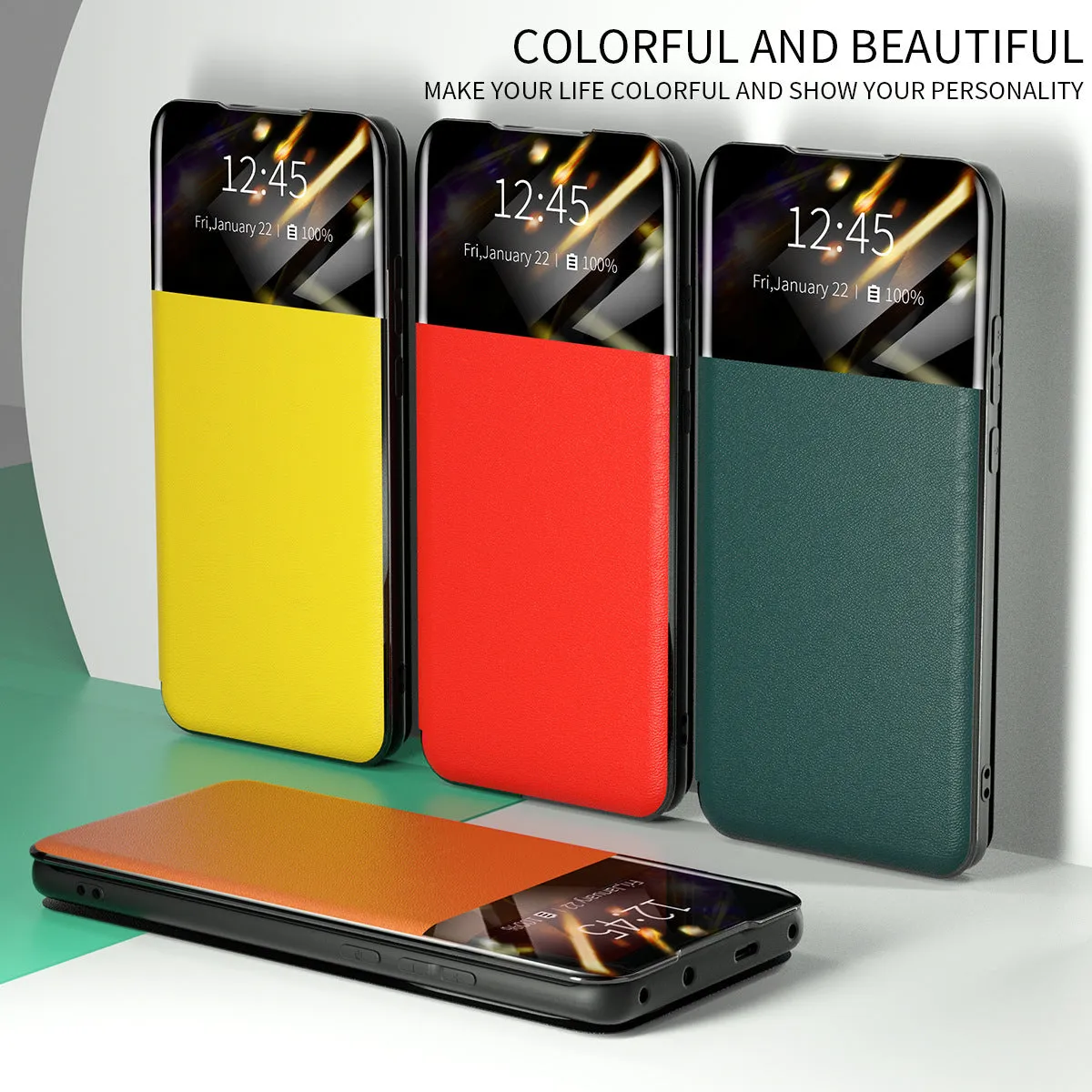 Black PU PC card flip case for Google Pixel 6 with card slot visible on back