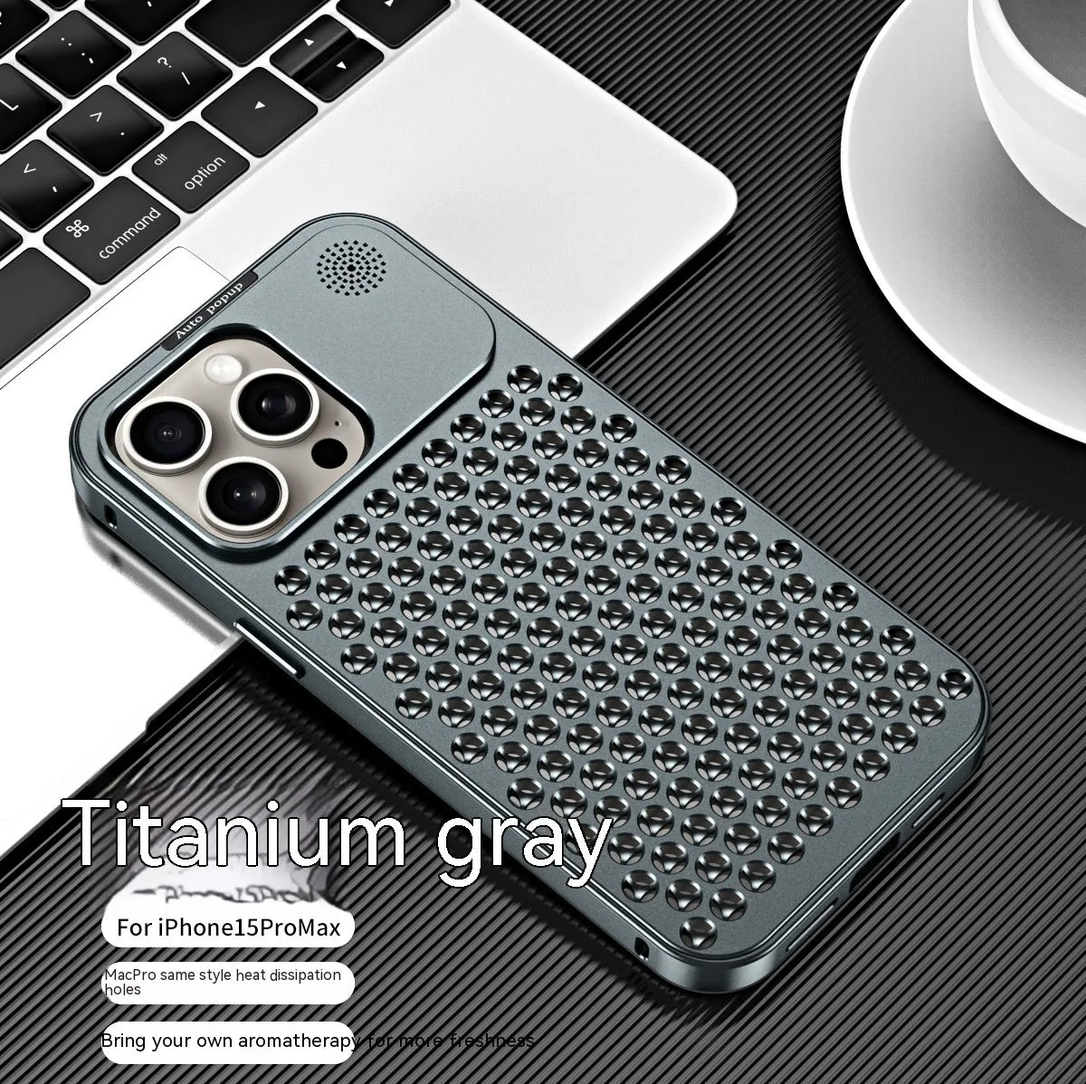 Aluminum alloy spring fastener aromatherapy phone case for Apple iPhone with frosted finish and magnetic suction