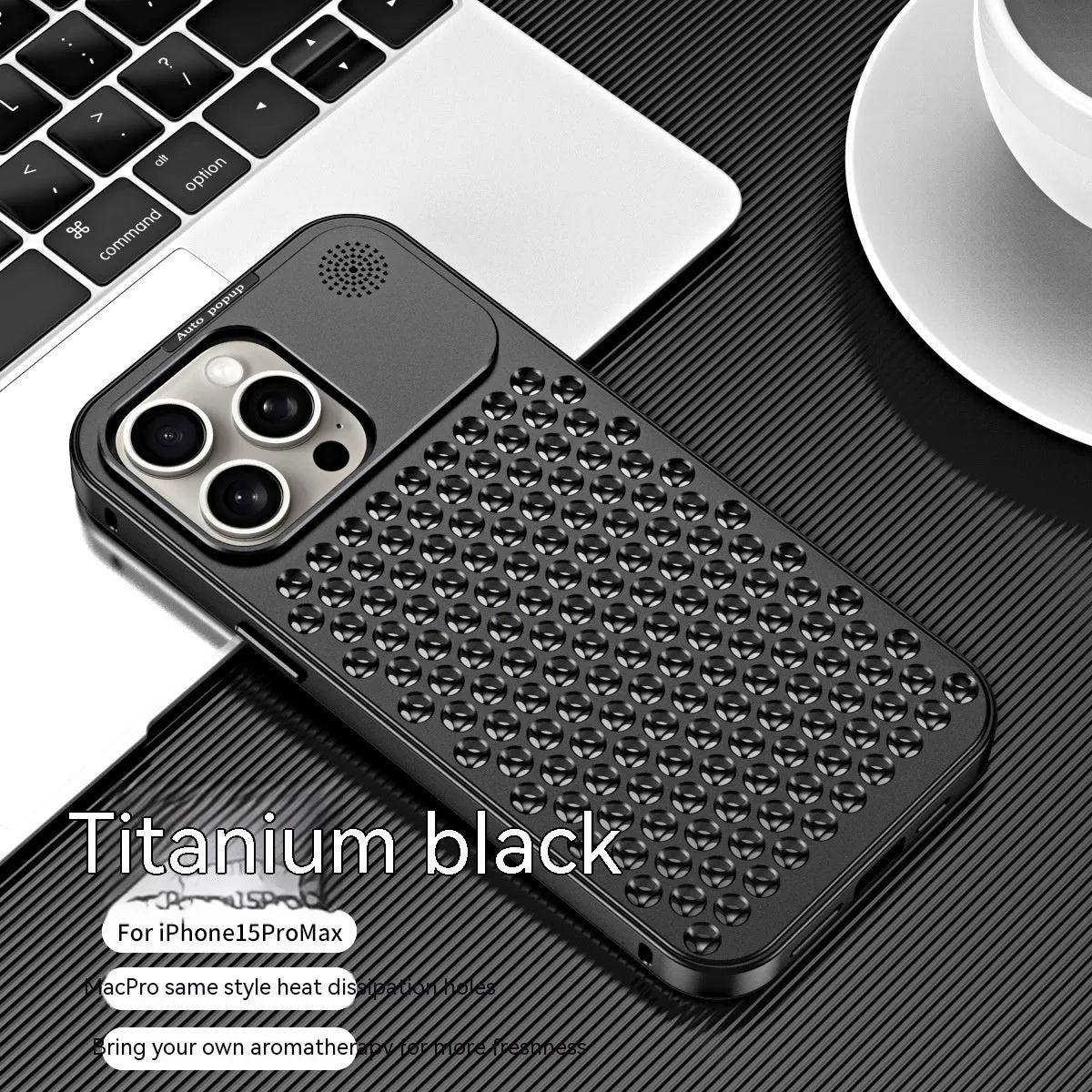 Aluminum alloy spring fastener aromatherapy phone case for Apple iPhone with frosted finish and magnetic suction