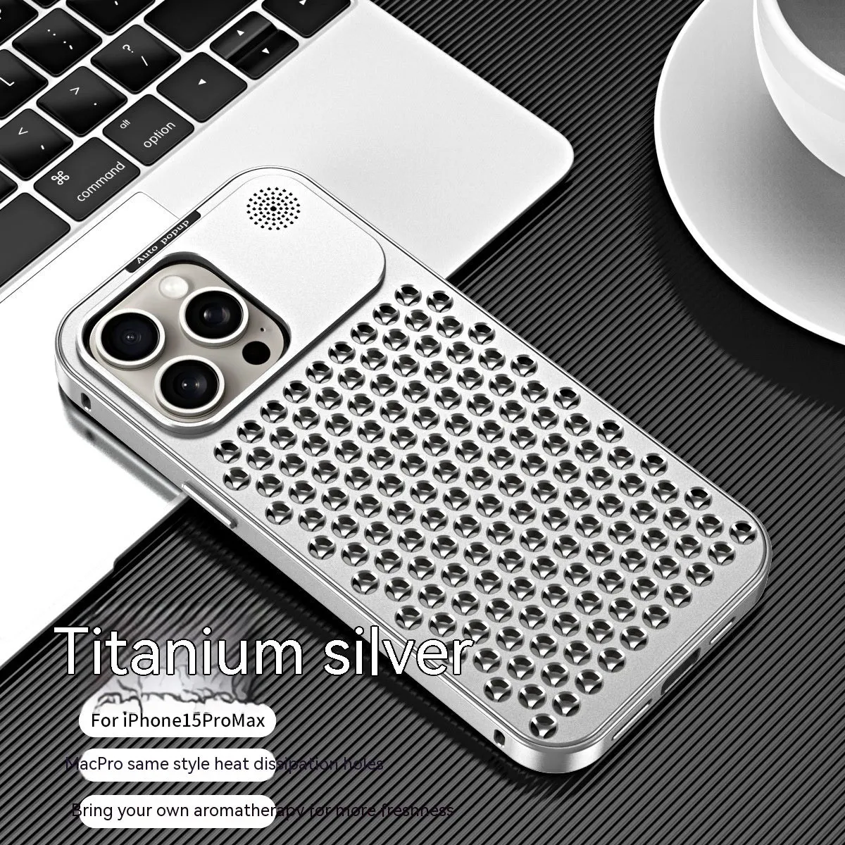 Aluminum alloy spring fastener aromatherapy phone case for Apple iPhone with frosted finish and magnetic suction