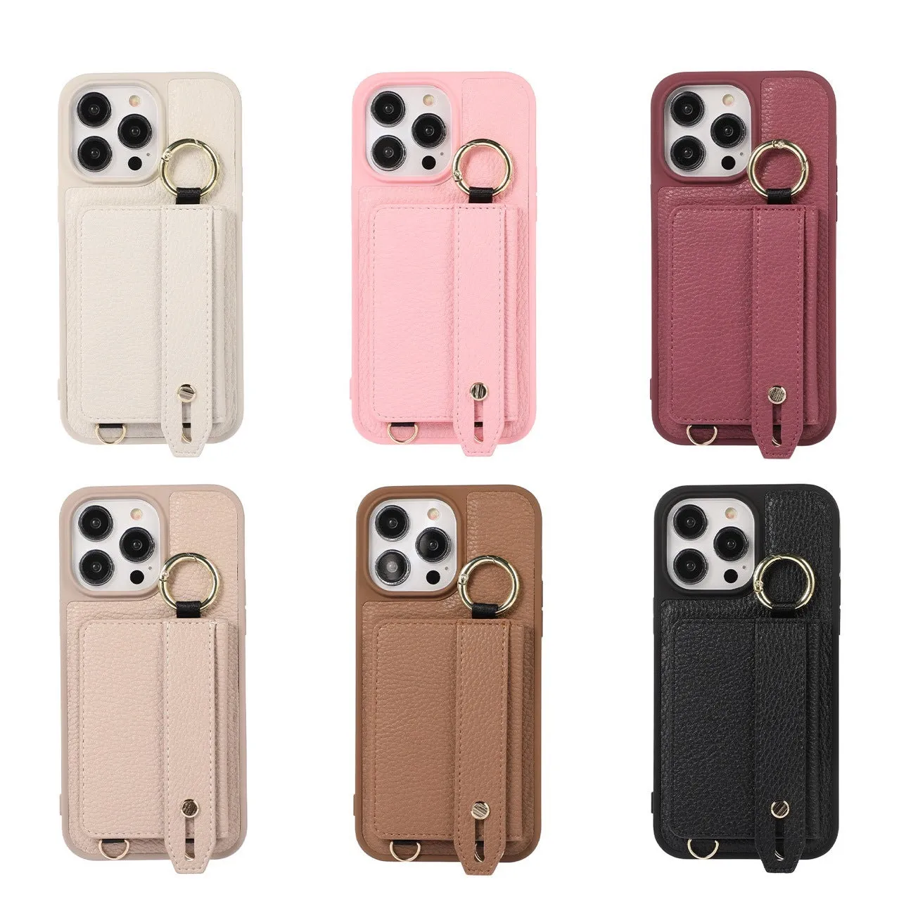 Imitation leather cross-body lanyard phone case with card clamp holder, black colour, compatible with iPhone 14 Pro Max