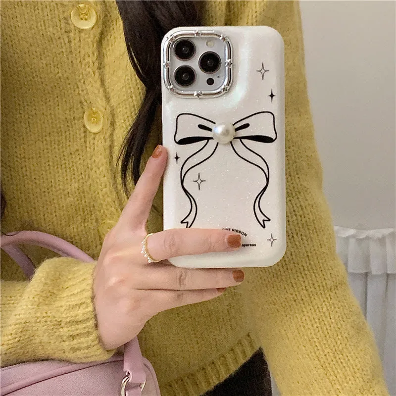 Line bow creative drop-resistant TPU phone case for iPhone in Pearl Bow colour option on white background