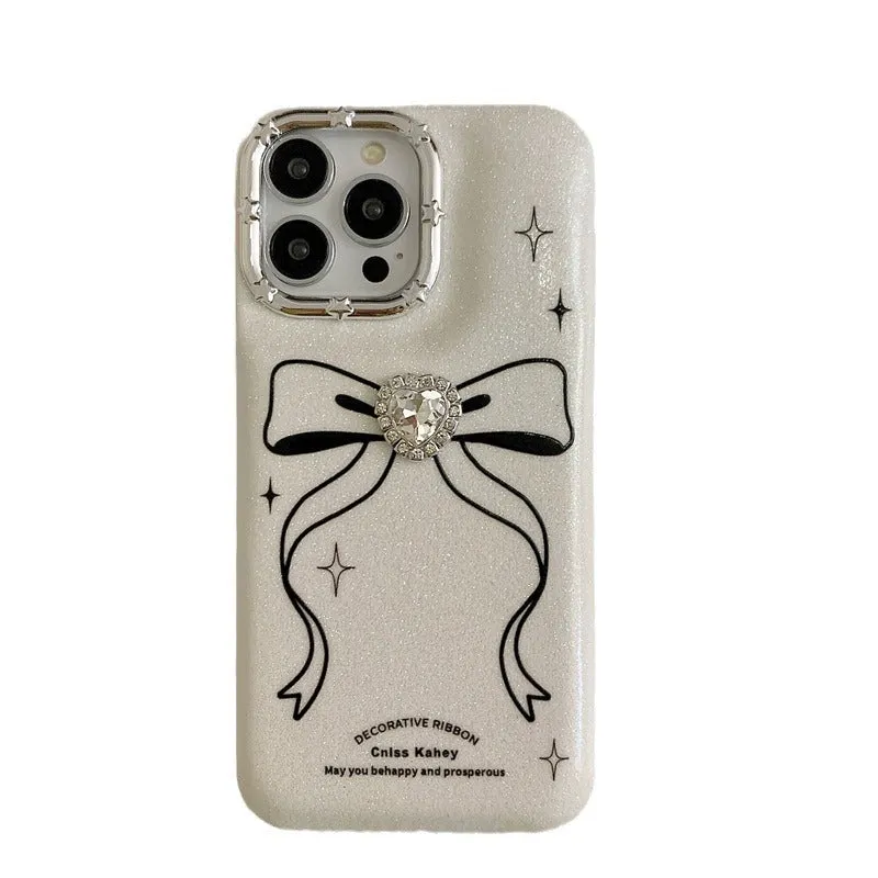 Line bow creative drop-resistant TPU phone case for iPhone in Pearl Bow colour option on white background