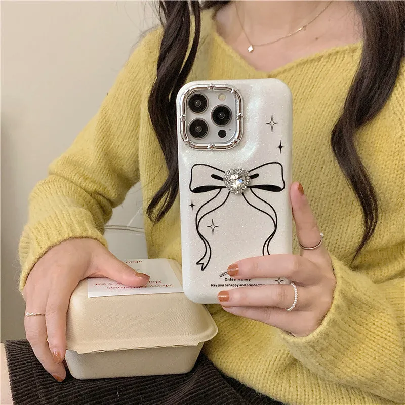 Line bow creative drop-resistant TPU phone case for iPhone in Pearl Bow colour option on white background