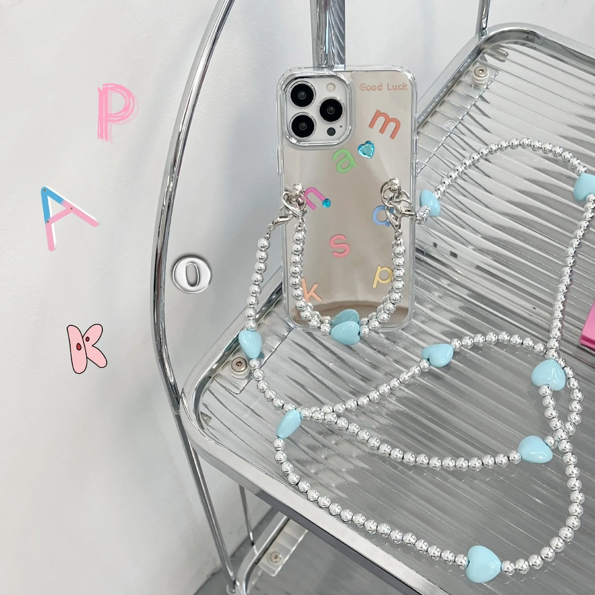 Silver Gray TPU mirror phone case with English alphabet letters and random rhinestones paster for iPhone