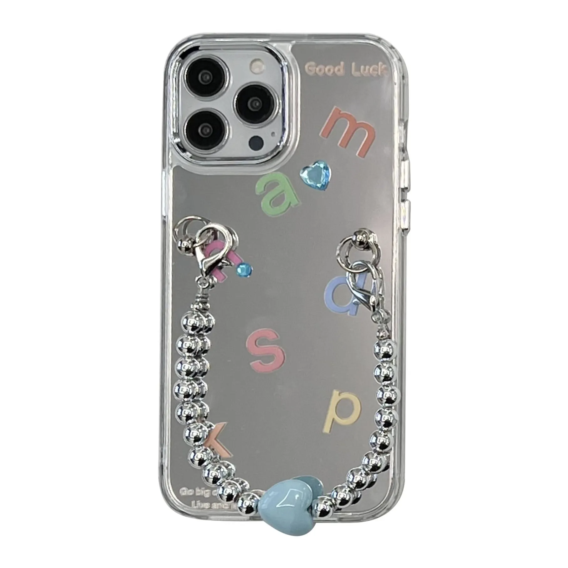 Silver Gray TPU mirror phone case with English alphabet letters and random rhinestones paster for iPhone