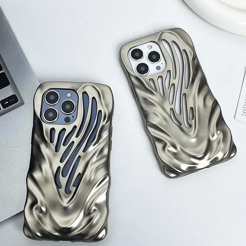 Matte titanium gray TPU phone case with three-dimensional hollow wave pattern and electroplating finish