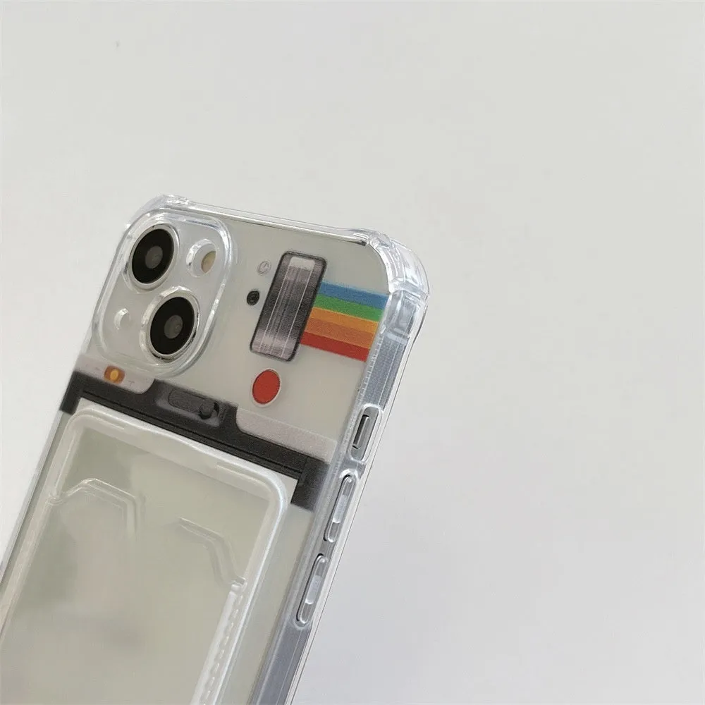 Ins creative frame phone case with transparent back and card slot for iPhone 11 12 13 14 15 X XR XS Max