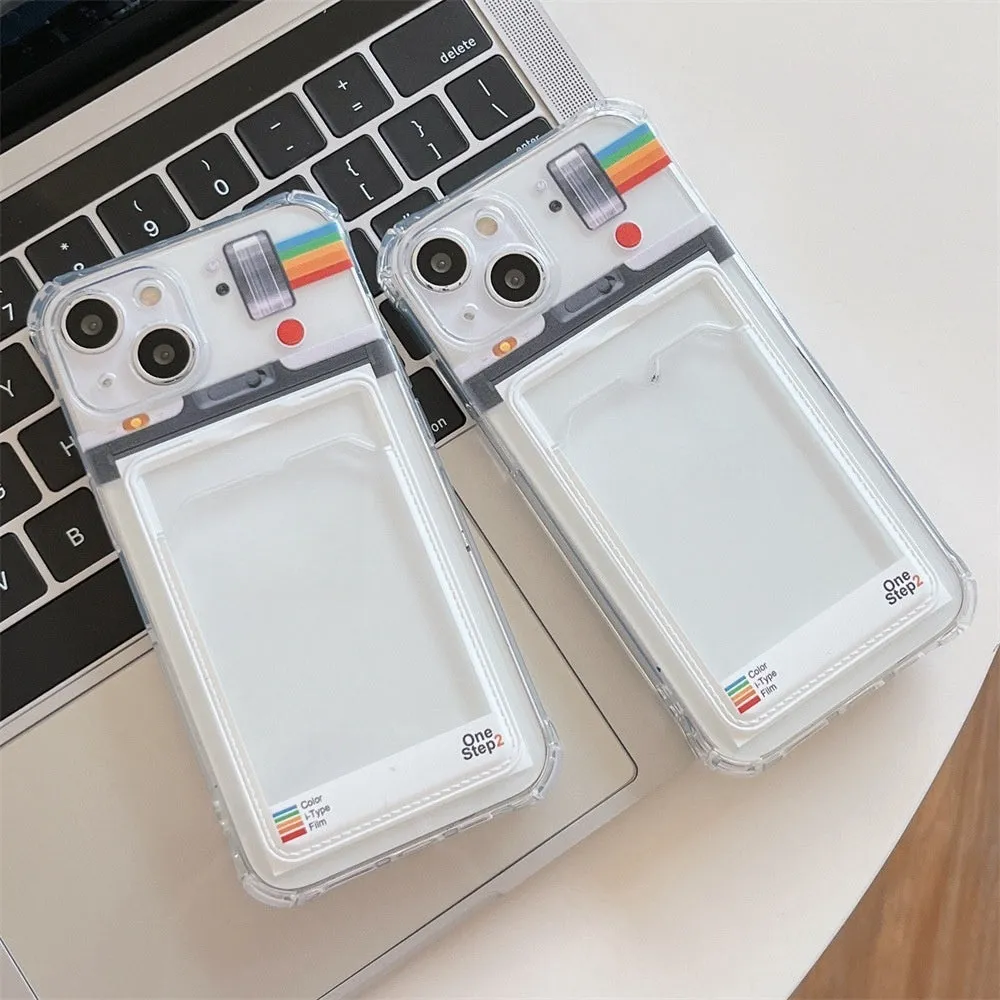 Ins creative frame phone case with transparent back and card slot for iPhone 11 12 13 14 15 X XR XS Max