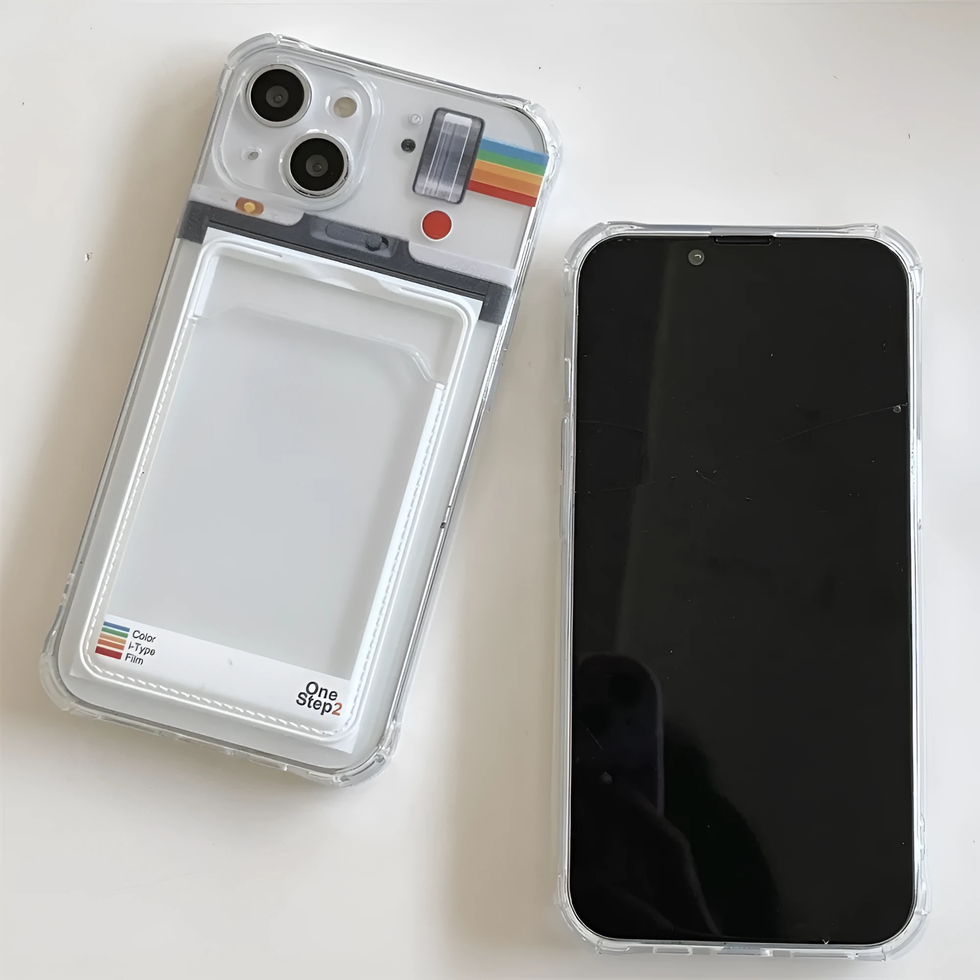 Ins creative frame phone case with transparent back and card slot for iPhone 11 12 13 14 15 X XR XS Max