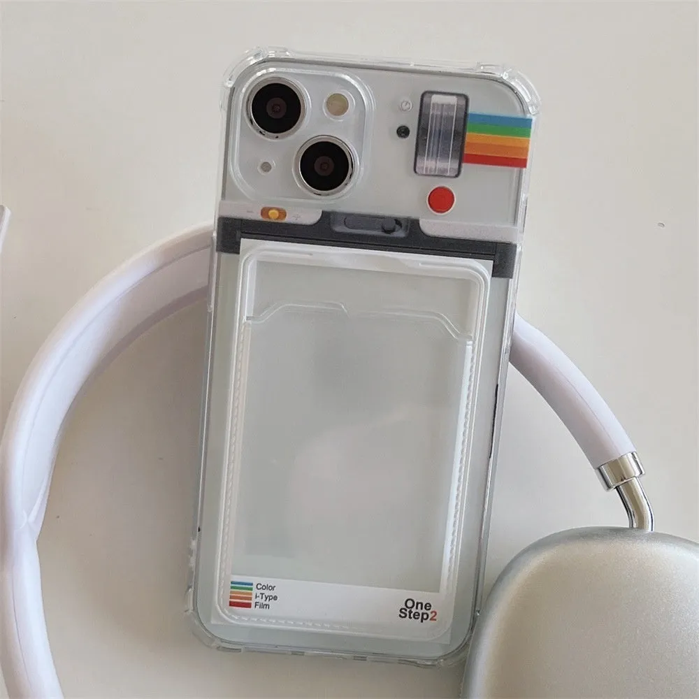 Ins creative frame phone case with transparent back and card slot for iPhone 11 12 13 14 15 X XR XS Max