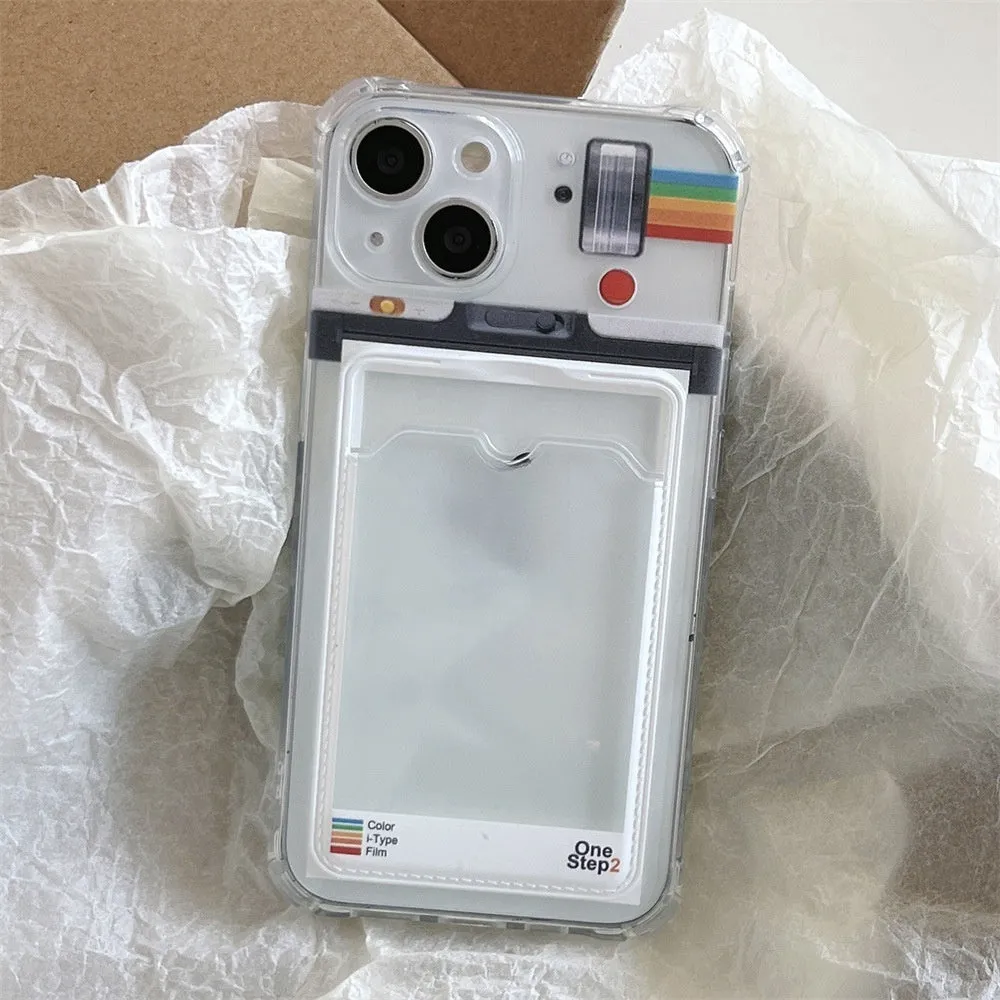 Ins creative frame phone case with transparent back and card slot for iPhone 11 12 13 14 15 X XR XS Max