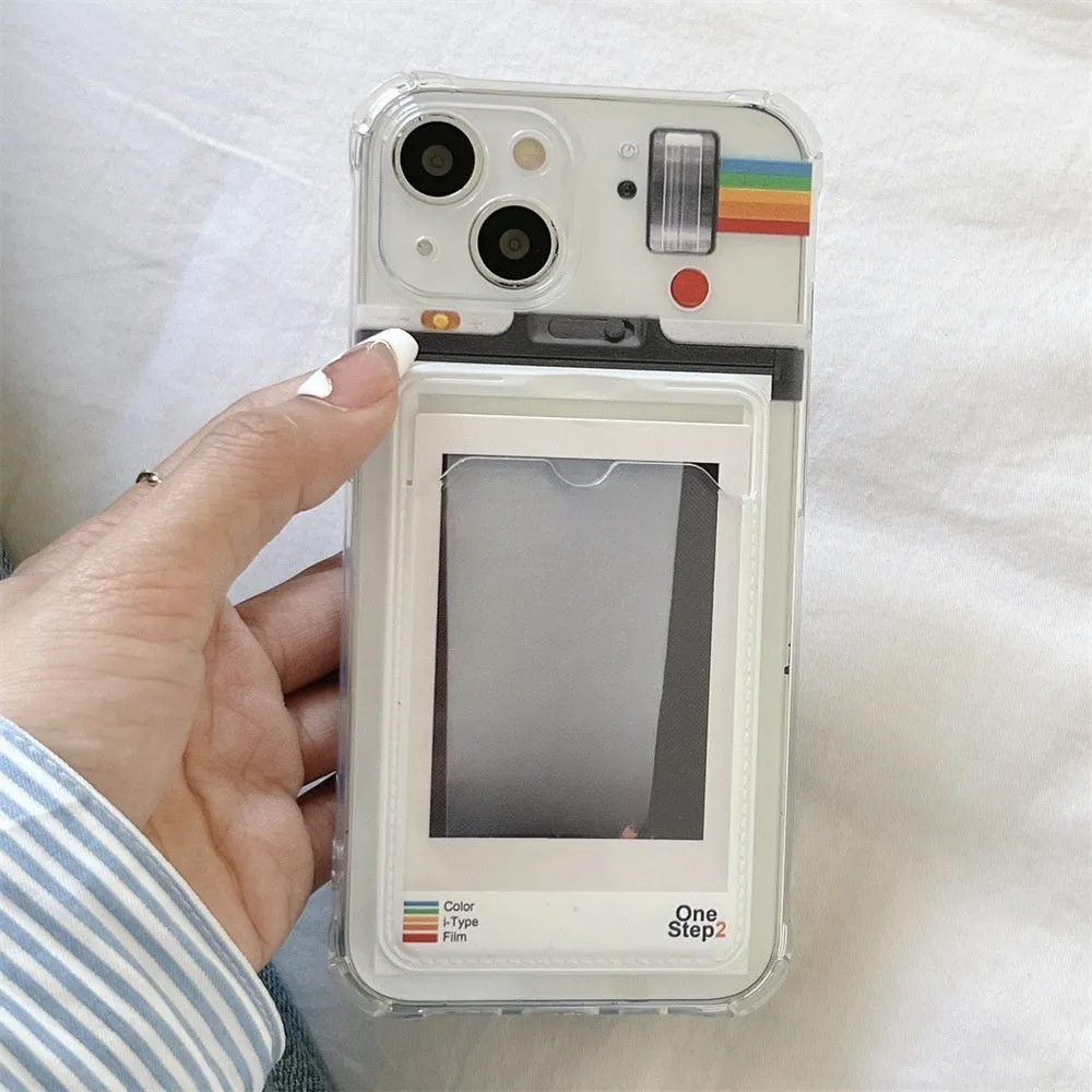 Ins creative frame phone case with transparent back and card slot for iPhone 11 12 13 14 15 X XR XS Max