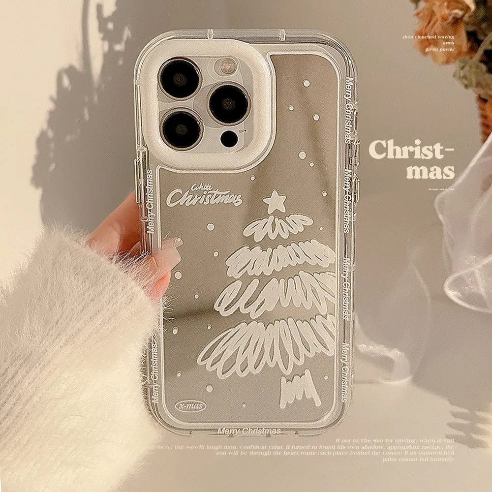 Mirror white Christmas tree painted phone case for Apple iPhone with anti-fall TPU material and hard case construction
