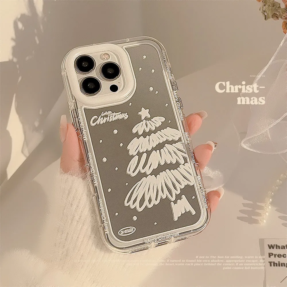 Mirror white Christmas tree painted phone case for Apple iPhone with anti-fall TPU material and hard case construction