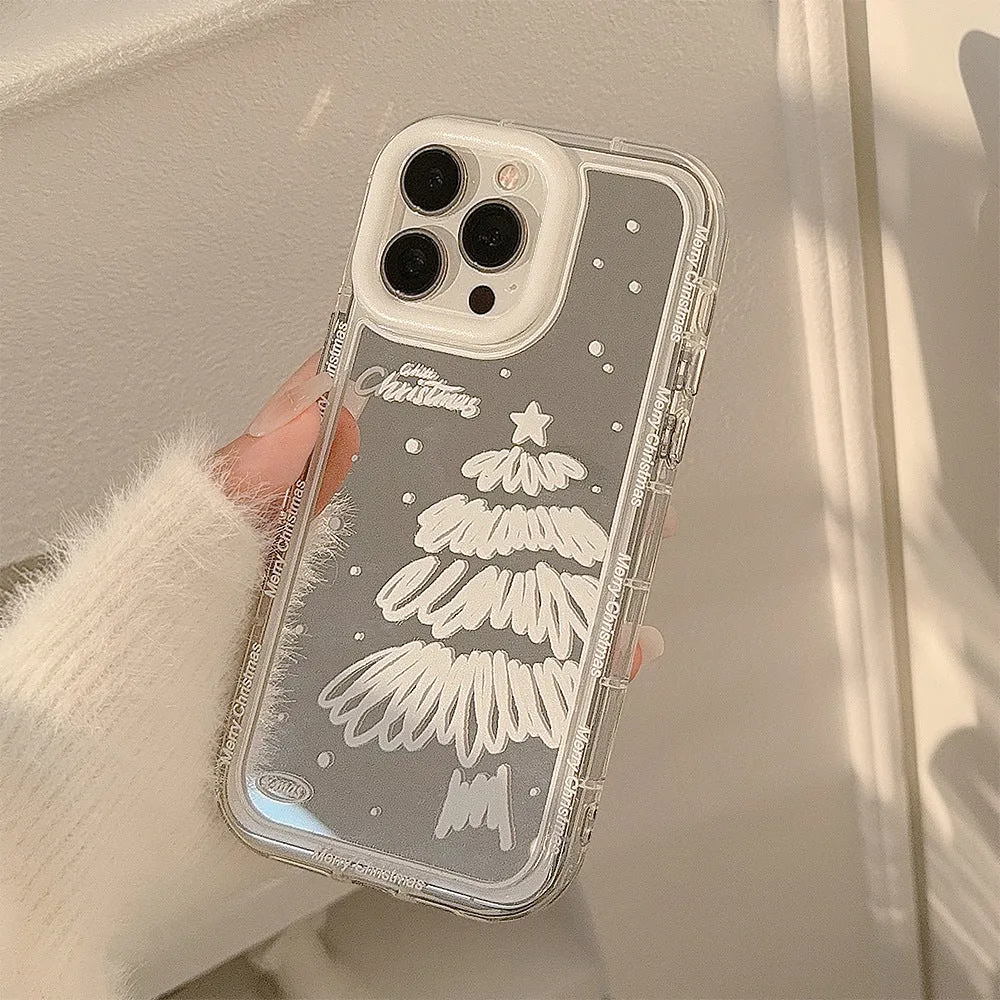 Mirror white Christmas tree painted phone case for Apple iPhone with anti-fall TPU material and hard case construction