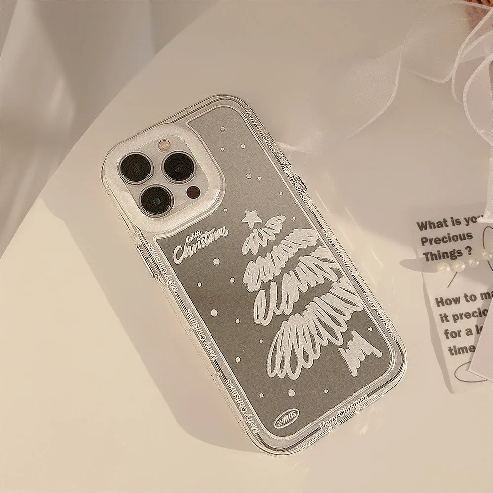 Mirror white Christmas tree painted phone case for Apple iPhone with anti-fall TPU material and hard case construction