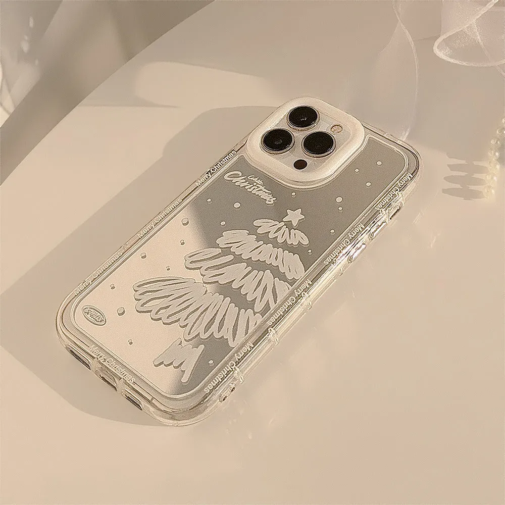 Mirror white Christmas tree painted phone case for Apple iPhone with anti-fall TPU material and hard case construction