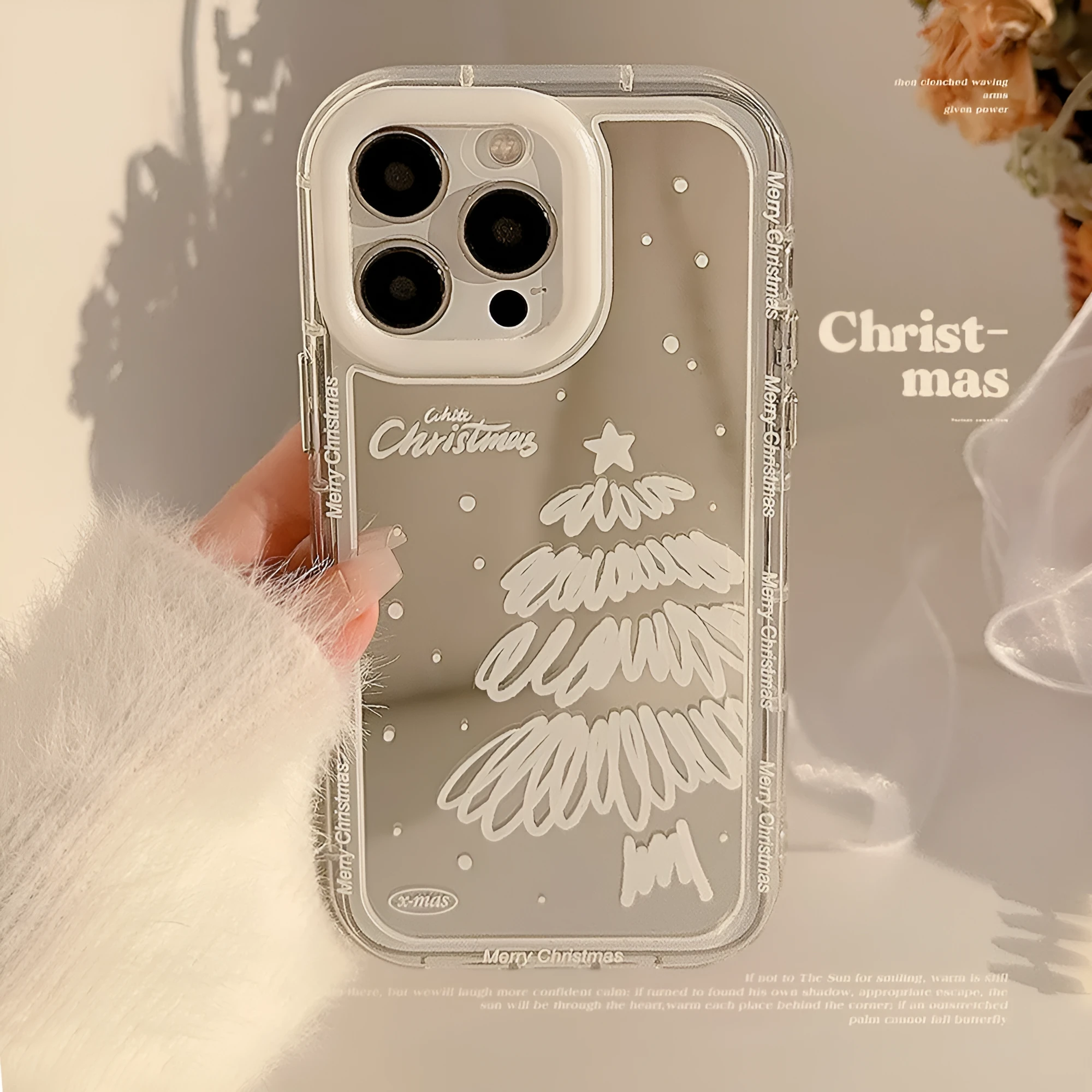Mirror white Christmas tree painted phone case for Apple iPhone with anti-fall TPU material and hard case construction