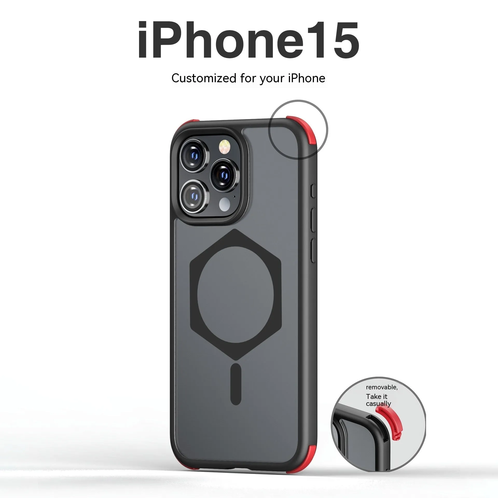 Matte frosted silicone magnetic phone case for Apple iPhone 15 series in black with five-pointed star ring design