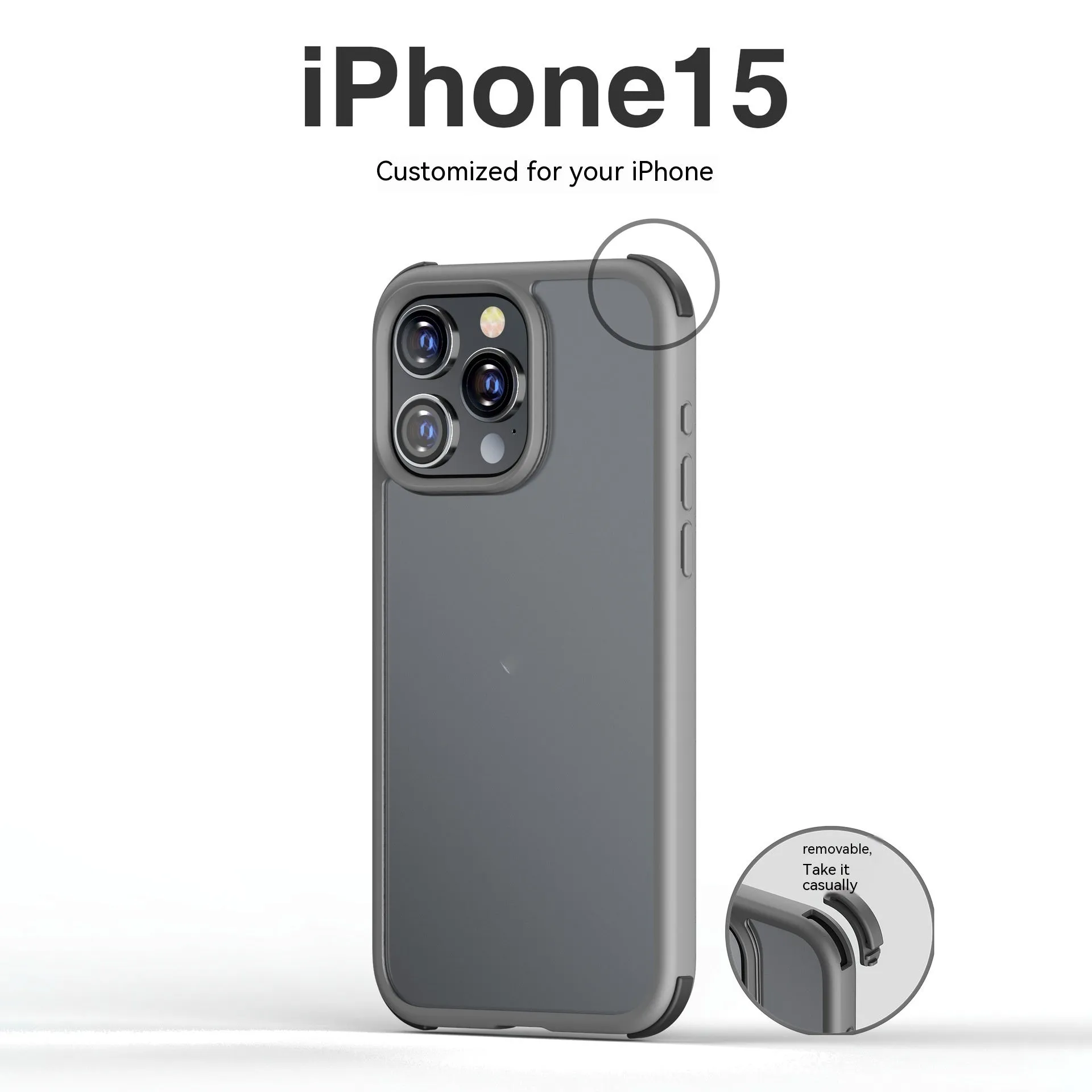 Matte frosted silicone magnetic phone case for Apple iPhone 15 series in black with five-pointed star ring design
